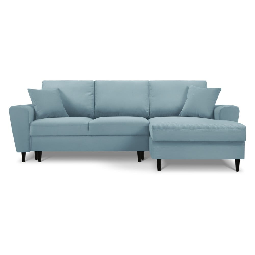 Světle modrá manšestrová rozkládací/s úložným prostorem rohová pohovka (pravý roh/s lenoškou) Kyoto – Cosmopolitan Design