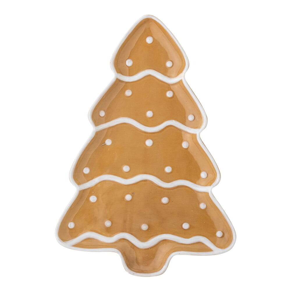 Světle hnědý servírovací keramický talíř s vánočním motivem Ginnie – Bloomingville