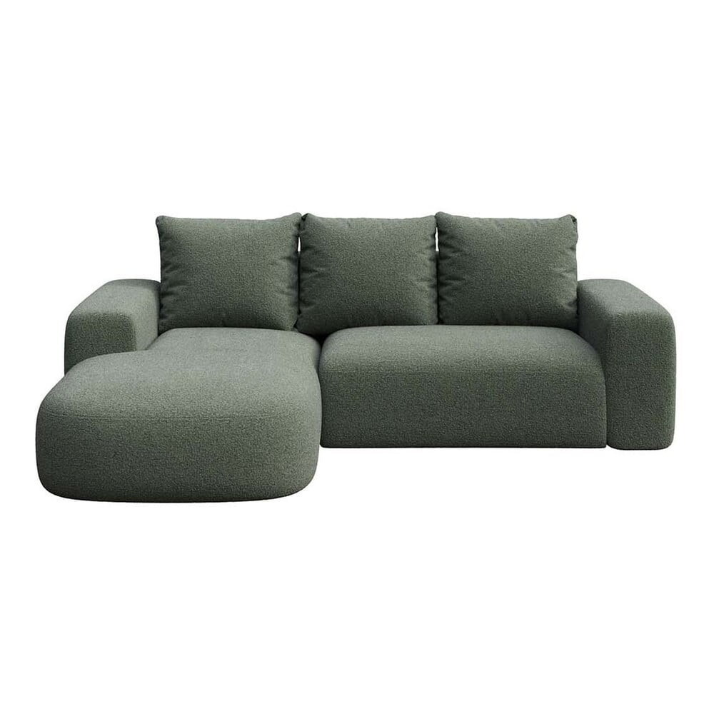 Zelená rohová pohovka z textilie bouclé (levý roh/s lenoškou) Monce – Rodier