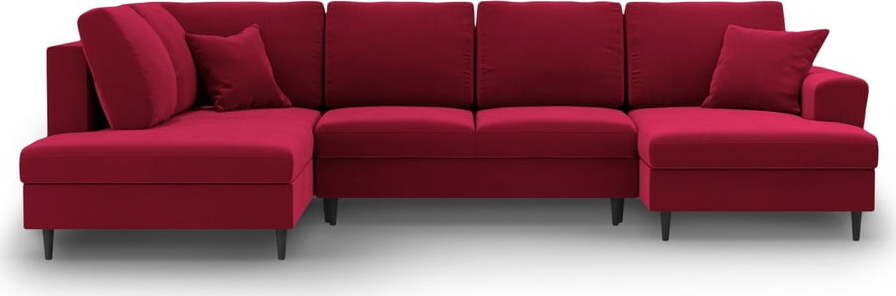 Červená sametová rozkládací/s úložným prostorem rohová pohovka (levý roh/do