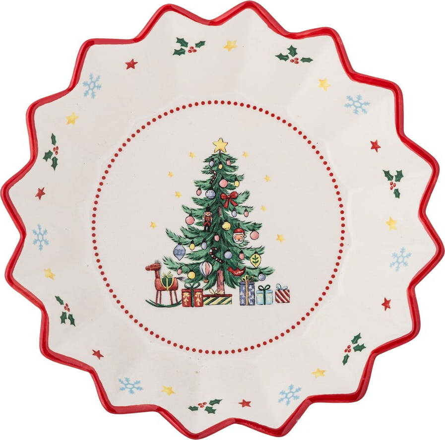 Červeno-krémový servírovací keramický talíř s vánočním motivem ø 20 cm Naive – Bloomingville