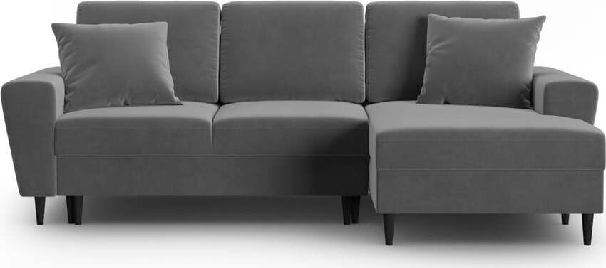 Světle šedá sametová rozkládací/s úložným prostorem rohová pohovka (pravý roh/s lenoškou) Kyoto – Cosmopolitan Design