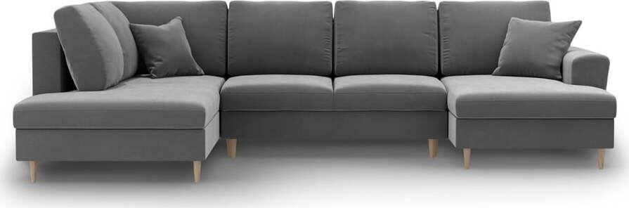 Světle šedá sametová rozkládací/s úložným prostorem rohová pohovka (levý roh/do