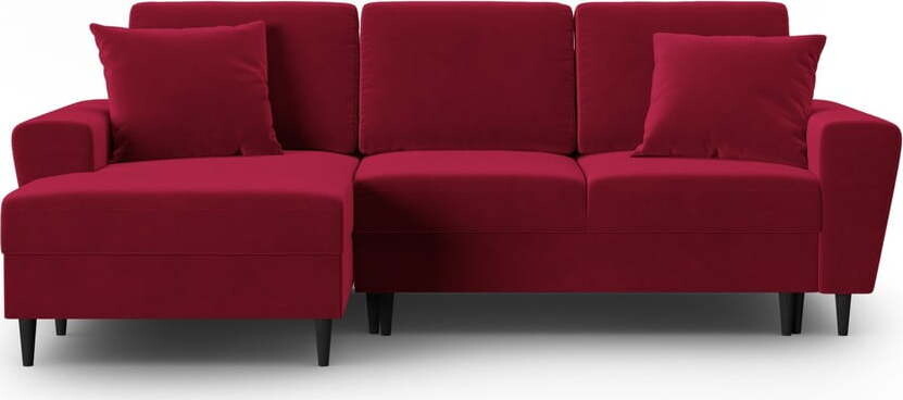Červená sametová rozkládací/s úložným prostorem rohová pohovka (levý roh/s lenoškou) Kyoto – Cosmopolitan Design
