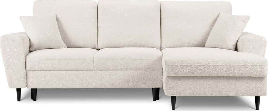 Béžová rozkládací/s úložným prostorem rohová pohovka z textilie bouclé (pravý roh/s lenoškou) Kyoto – Cosmopolitan Design