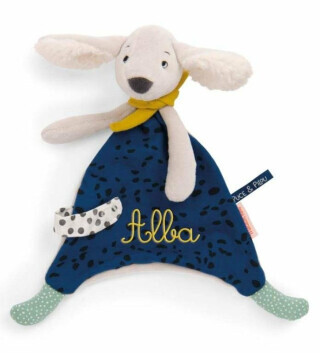 MOULIN ROTY Mazlící ubrousek pejsek modrý Puce & Pilou