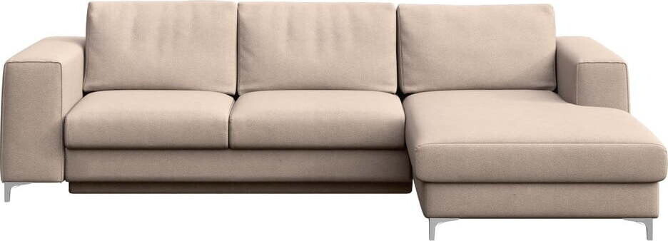 Béžová sametová rozkládací/s úložným prostorem rohová pohovka (pravý roh/s lenoškou) Rene – Rodier