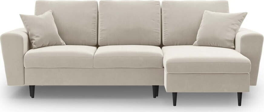 Béžová sametová rozkládací/s úložným prostorem rohová pohovka Kyoto – Cosmopolitan Design