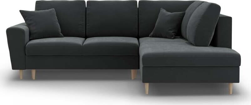 Tmavě šedá sametová rozkládací/s úložným prostorem rohová pohovka (pravý roh/do L) Kyoto – Cosmopolitan Design