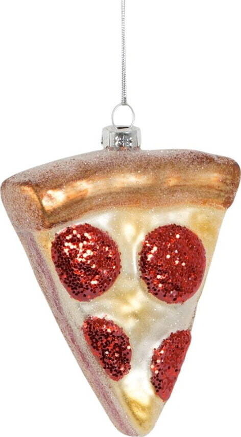Skleněná ručně vyrobená vánoční ozdoba 10 cm Pizza Slice – Sass & Belle