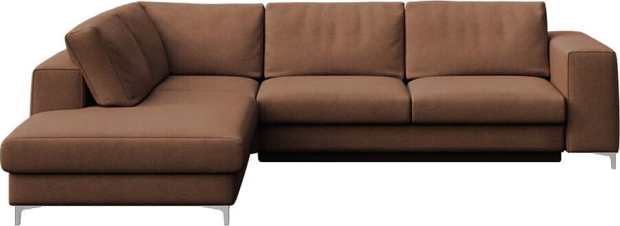Hnědá sametová rozkládací/s úložným prostorem rohová pohovka (levý roh/do L) Rene – Rodier