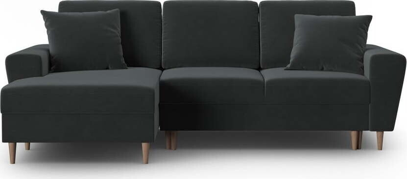 Tmavě šedá sametová rozkládací/s úložným prostorem rohová pohovka (levý roh/s lenoškou) Kyoto – Cosmopolitan Design