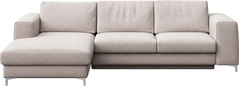 Světle šedá rozkládací/s úložným prostorem rohová pohovka z textilie bouclé (levý roh/s lenoškou) Rene – Rodier