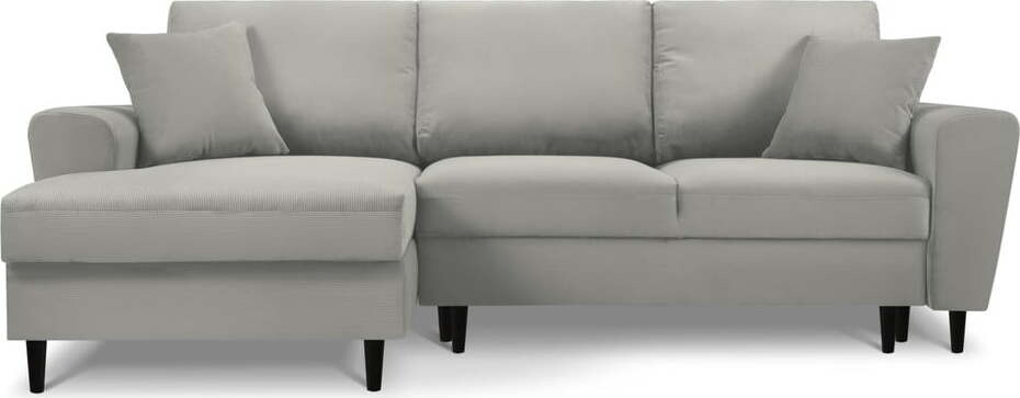 Světle šedá manšestrová rozkládací/s úložným prostorem rohová pohovka (levý roh/s lenoškou) Kyoto – Cosmopolitan Design