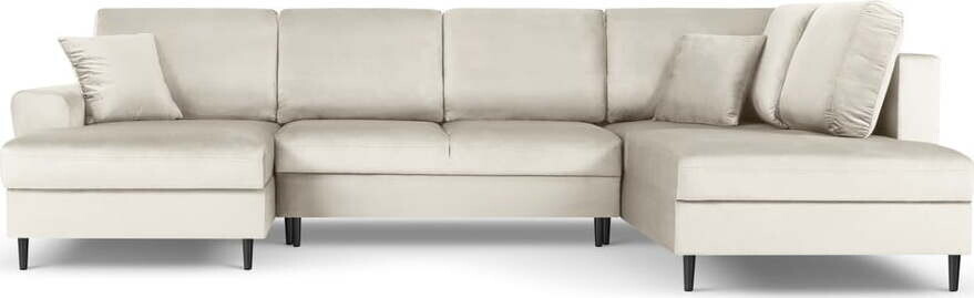 Béžová sametová rozkládací/s úložným prostorem rohová pohovka (pravý roh/do 