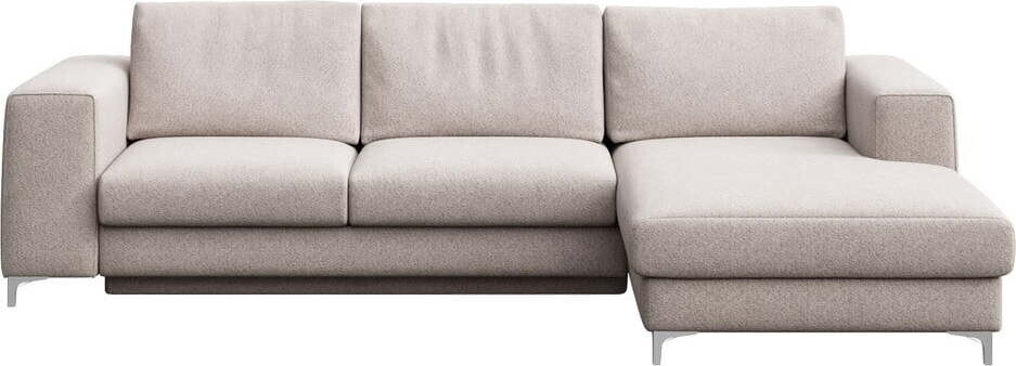 Světle šedá rozkládací/s úložným prostorem rohová pohovka z textilie bouclé (pravý roh/s lenoškou) Rene – Rodier