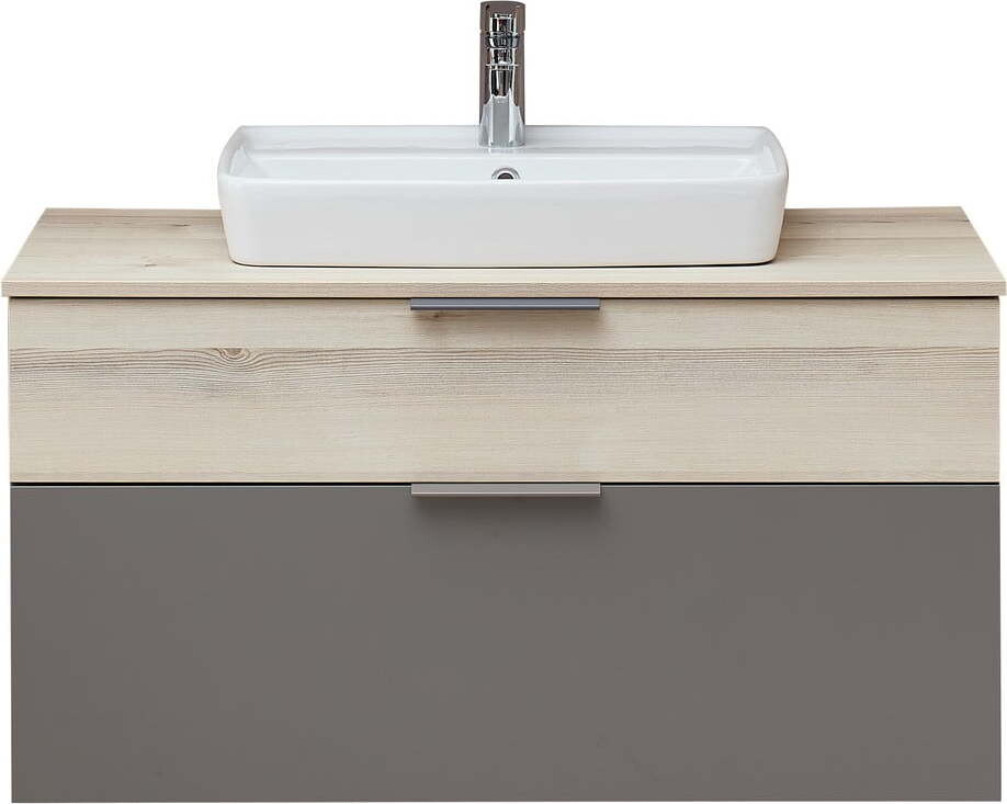 Šedá/v přírodní barvě závěsná skříňka bez umyvadla v dekoru borovice 53x101 cm Quickset 394 – Pelipal