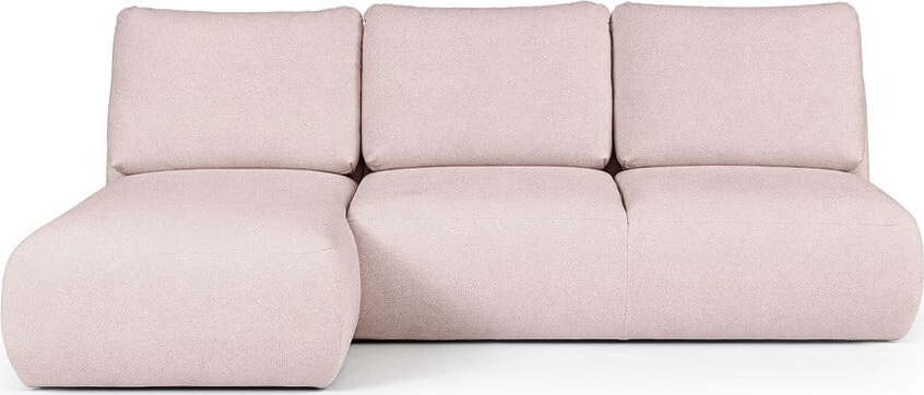 Světle růžová rohová pohovka z textilie bouclé (levý roh/s lenoškou) Mirel – Rodier