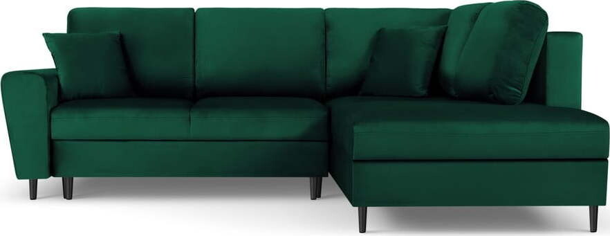 Zelená sametová rozkládací/s úložným prostorem rohová pohovka (pravý roh/do L) Kyoto – Cosmopolitan Design