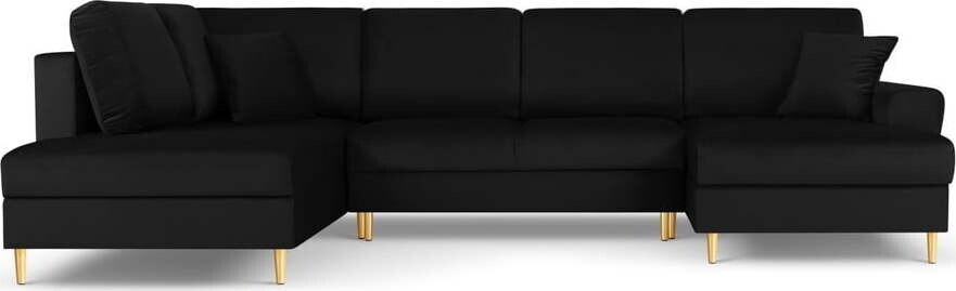 Černá sametová rozkládací/s úložným prostorem rohová pohovka (levý roh/do