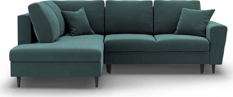 Sametová rozkládací/s úložným prostorem rohová pohovka v petrolejové barvě (levý roh/do L) Kyoto – Cosmopolitan Design
