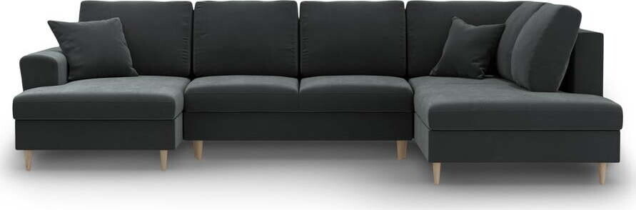 Tmavě šedá sametová rozkládací/s úložným prostorem rohová pohovka (pravý roh/do