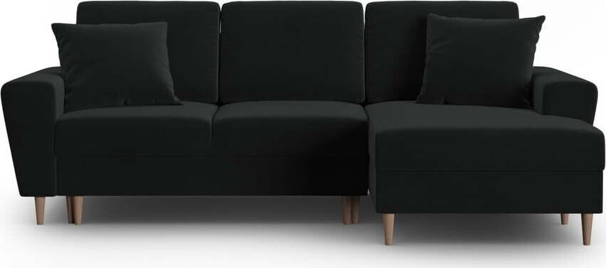 Černá sametová rozkládací/s úložným prostorem rohová pohovka (pravý roh/s lenoškou) Kyoto – Cosmopolitan Design