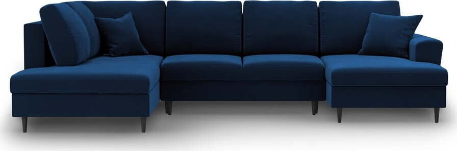 Modrá sametová rozkládací/s úložným prostorem rohová pohovka (levý roh/do 