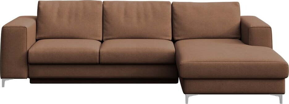 Hnědá sametová rozkládací/s úložným prostorem rohová pohovka (pravý roh/s lenoškou) Rene – Rodier
