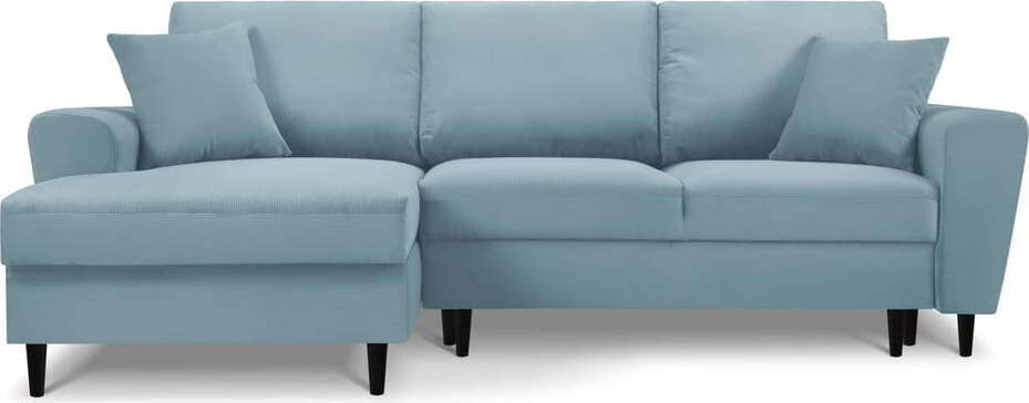 Světle modrá manšestrová rozkládací/s úložným prostorem rohová pohovka (levý roh/s lenoškou) Kyoto – Cosmopolitan Design