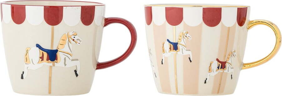 Krémové hrnky s vánočním motivem z kameniny v sadě 2 ks 300 ml Merry-go-round – Bloomingville