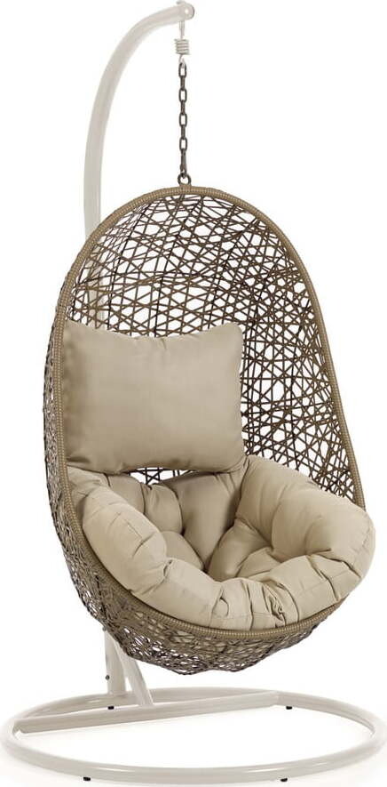 Světle šedé/béžové závěsné zahradní křeslo z umělého ratanu Florina – Kave Home