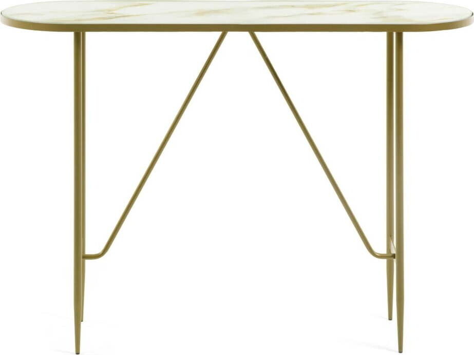 Konzolový stolek se skleněnou deskou ve zlaté barvě 35x110 cm Elisenda – Kave Home