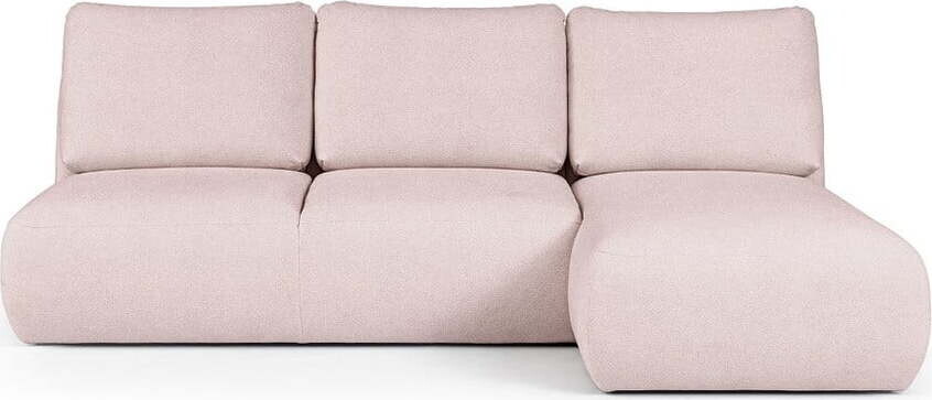 Světle růžová rohová pohovka z textilie bouclé (pravý roh/s lenoškou) Mirel – Rodier