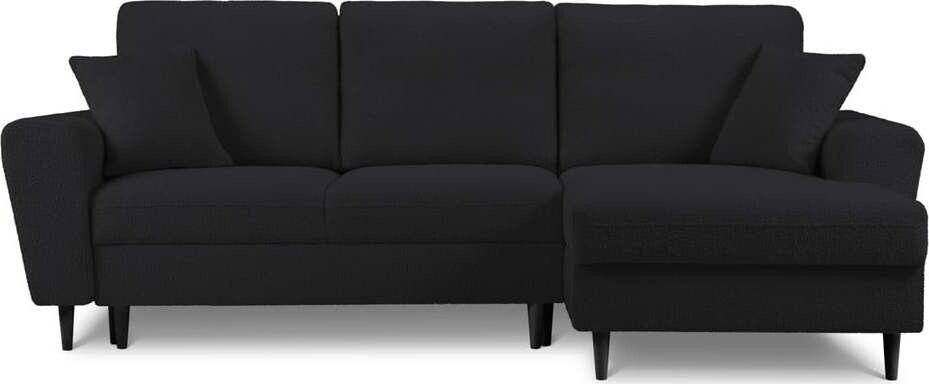 Černá rozkládací/s úložným prostorem rohová pohovka z textilie bouclé (pravý roh/s lenoškou) Kyoto – Cosmopolitan Design