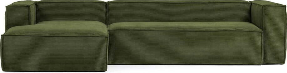 Zelená manšestrová rohová pohovka (levý roh/s lenoškou) Blok – Kave Home