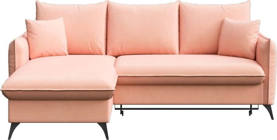 Růžová sametová rozkládací/s úložným prostorem rohová pohovka (levý roh/s lenoškou) Brim – Rodier