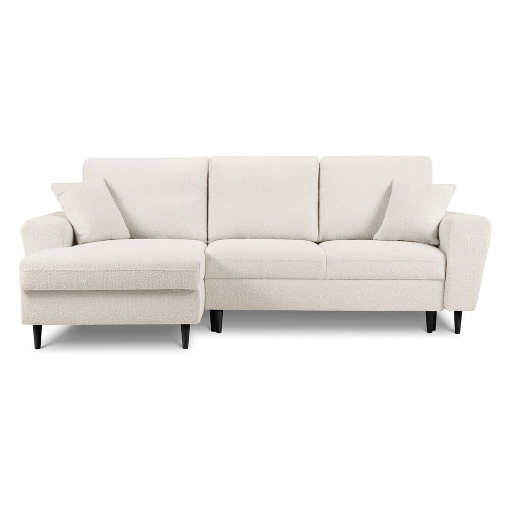 Béžová rozkládací/s úložným prostorem rohová pohovka z textilie bouclé (levý roh/s lenoškou) Kyoto – Cosmopolitan Design