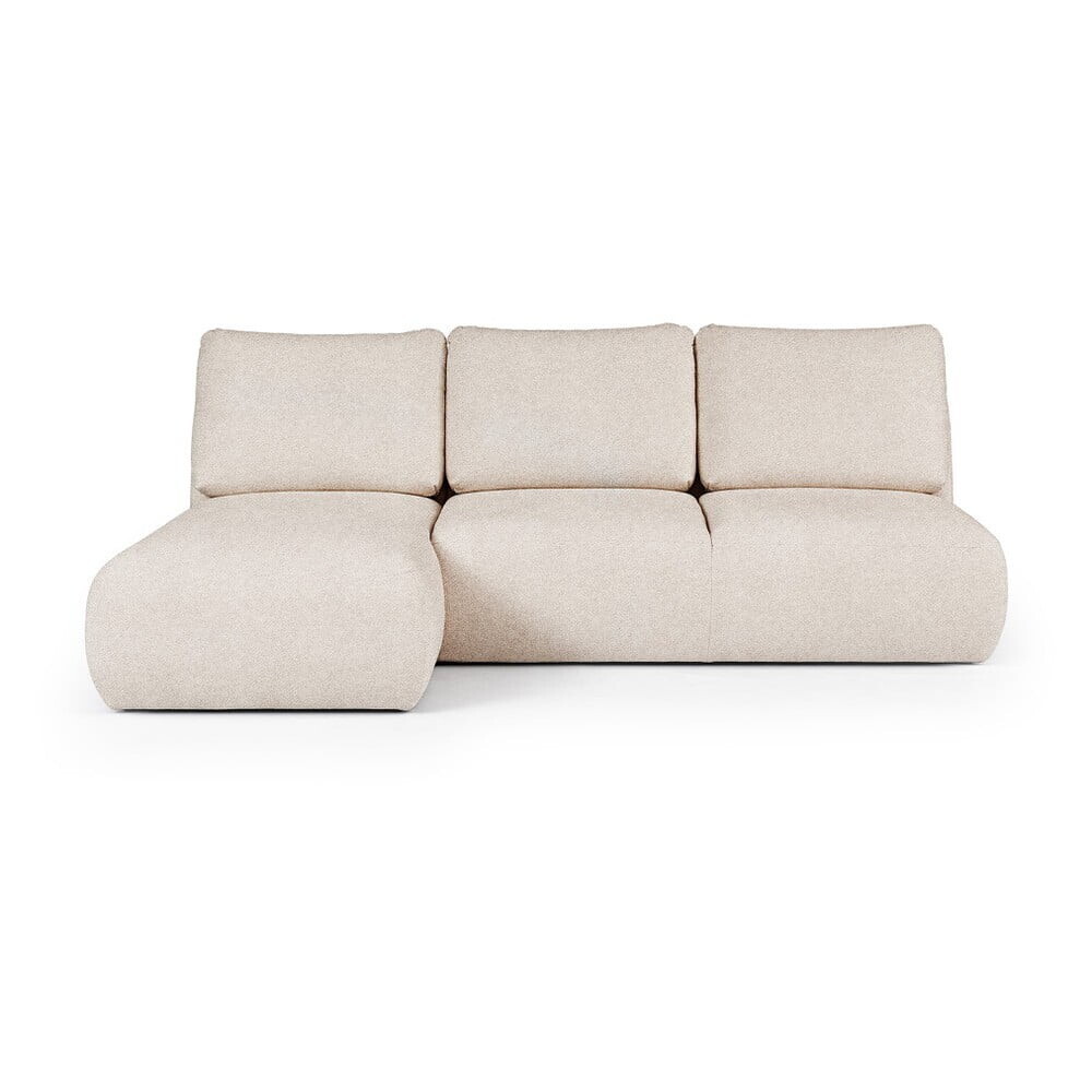 Krémová rohová pohovka z textilie bouclé (levý roh/s lenoškou) Mirel – Rodier