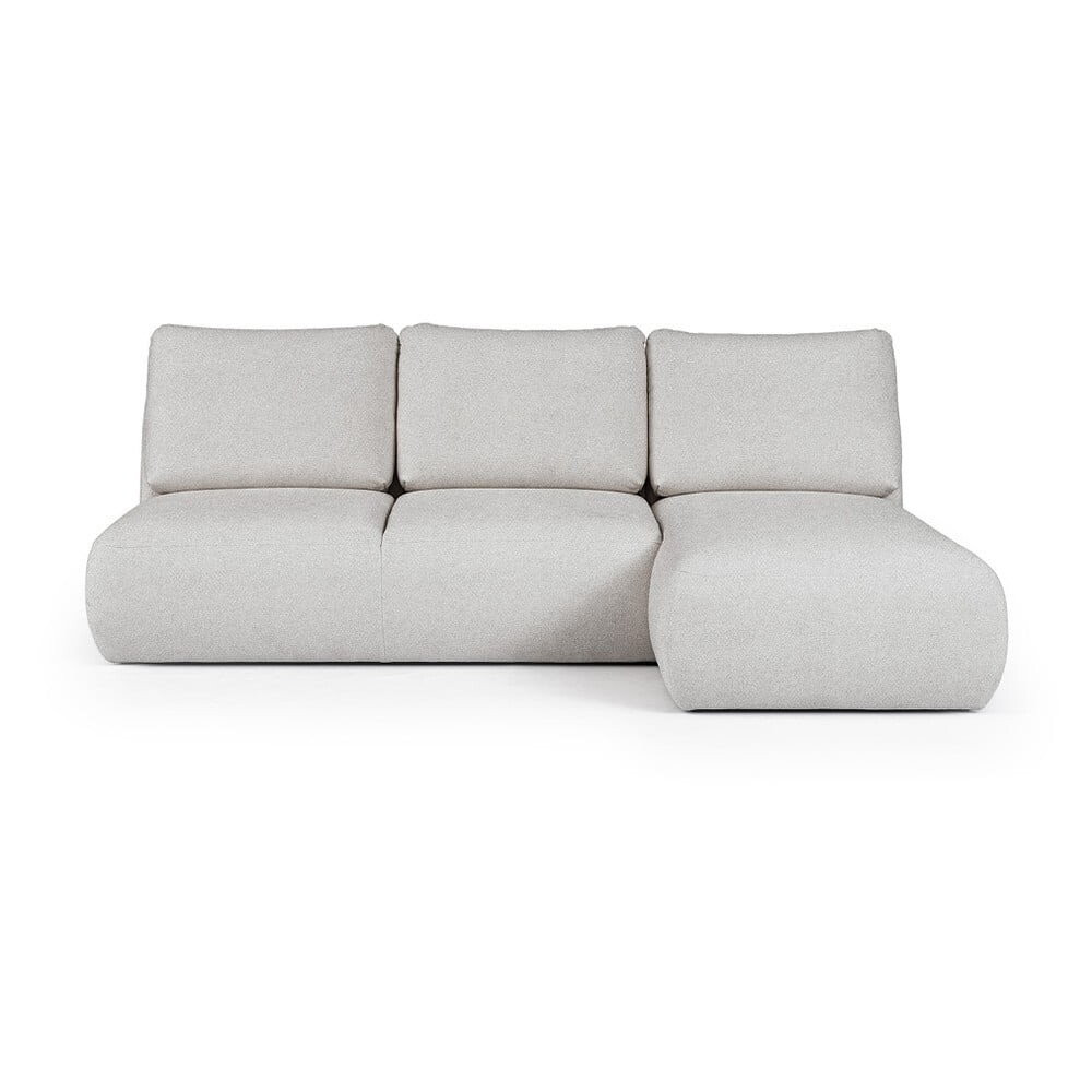 Světle šedá rohová pohovka z textilie bouclé (pravý roh/s lenoškou) Mirel – Rodier