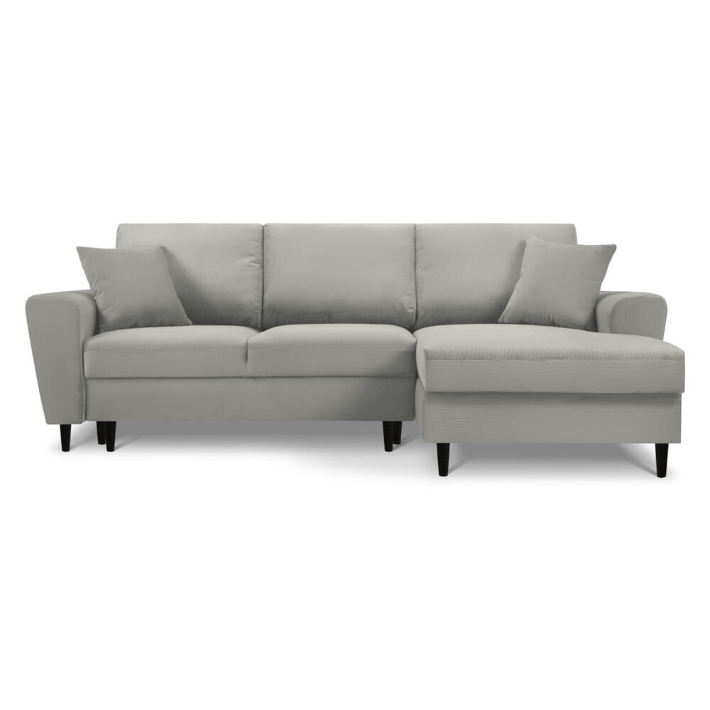 Světle šedá manšestrová rozkládací/s úložným prostorem rohová pohovka (pravý roh/s lenoškou) Kyoto – Cosmopolitan Design