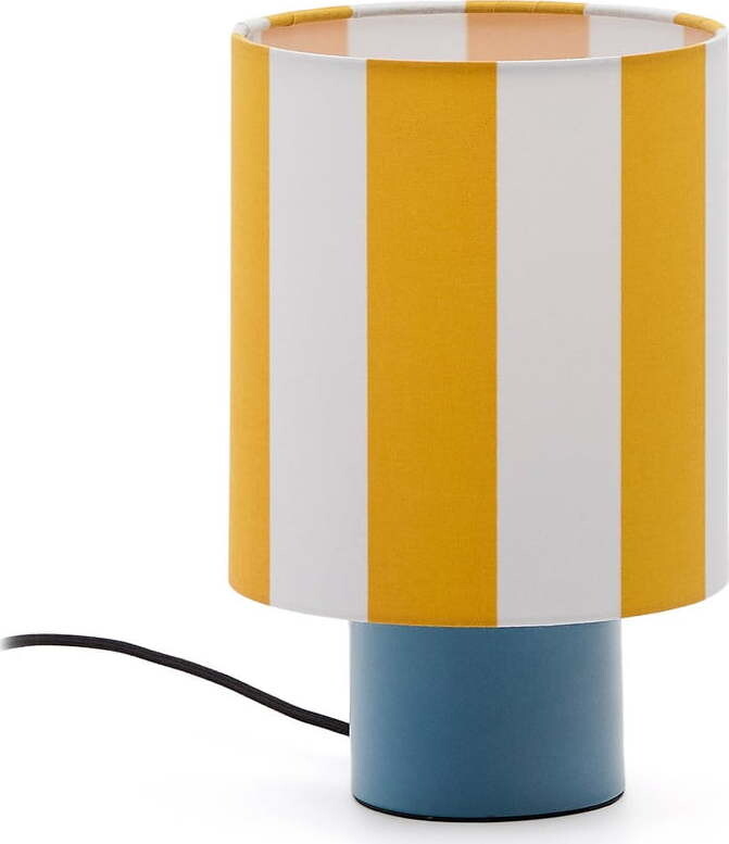 Žlutá/modrá stolní lampa s textilním stínidlem (výška 25 cm) Ciral – Kave Home