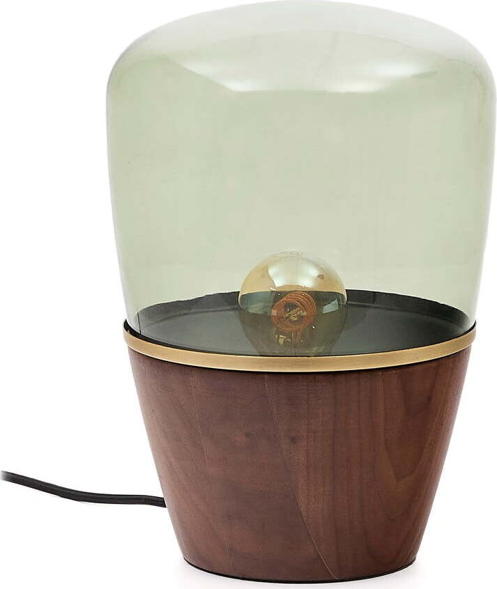 Zelená/v tmavě přírodní barvě stolní lampa se skleněným stínidlem (výška 30 cm) Silex – Kave Home