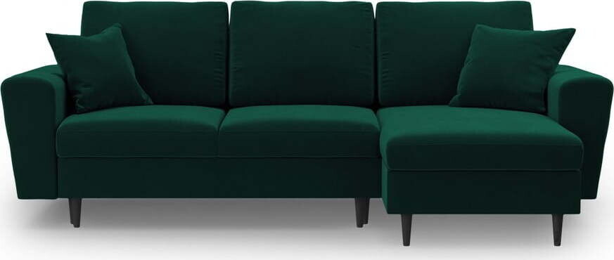 Zelená sametová rozkládací/s úložným prostorem rohová pohovka Kyoto – Cosmopolitan Design