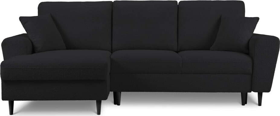 Černá rozkládací/s úložným prostorem rohová pohovka z textilie bouclé (levý roh/s lenoškou) Kyoto – Cosmopolitan Design