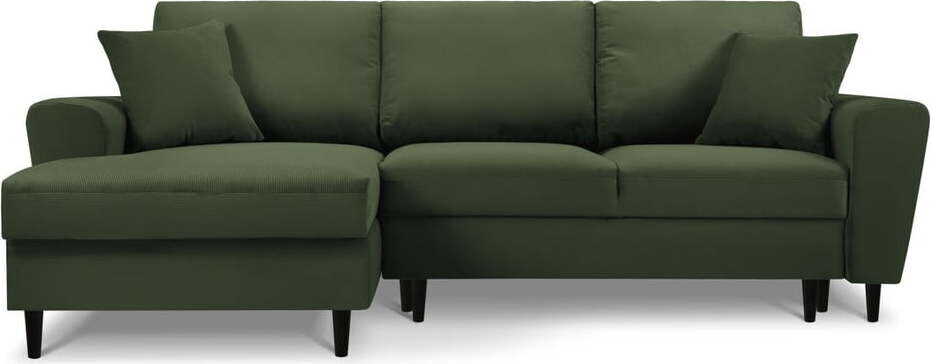 Zelená manšestrová rozkládací/s úložným prostorem rohová pohovka (levý roh/s lenoškou) Kyoto – Cosmopolitan Design