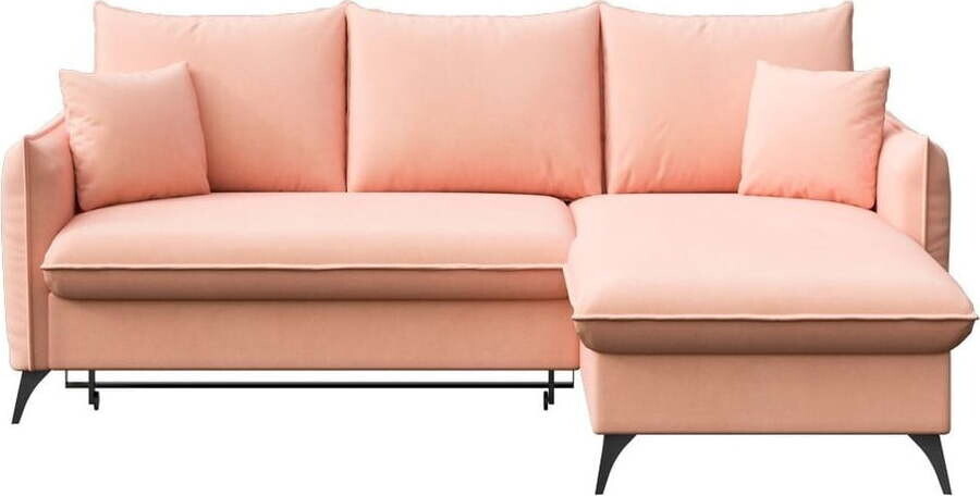 Růžová sametová rozkládací/s úložným prostorem rohová pohovka (pravý roh/s lenoškou) Brim – Rodier