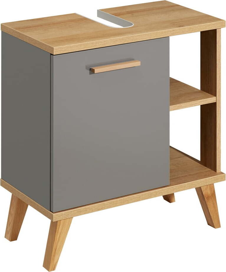 Šedá skříňka pod umyvadlo v dekoru dubu 60,5x65 cm Quickset 924 – Pelipal