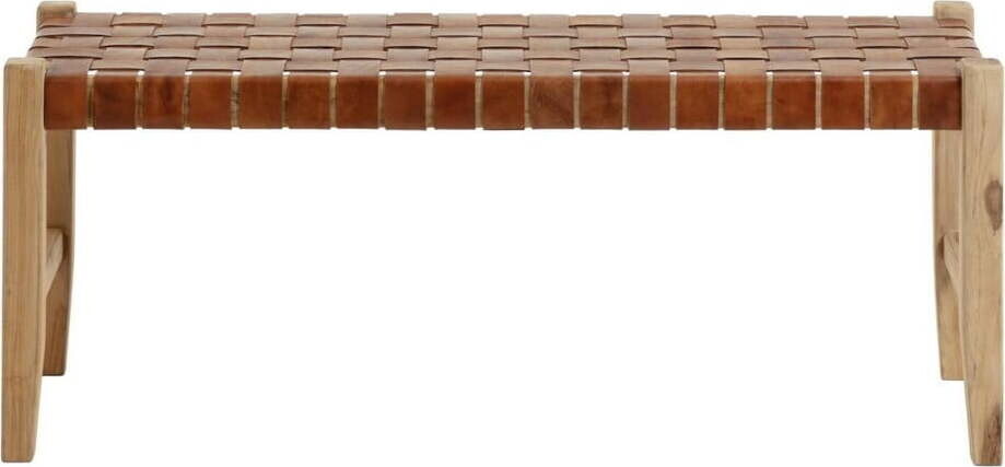 Koňakově hnědá/v přírodní barvě kožená lavice Calixta – Kave Home