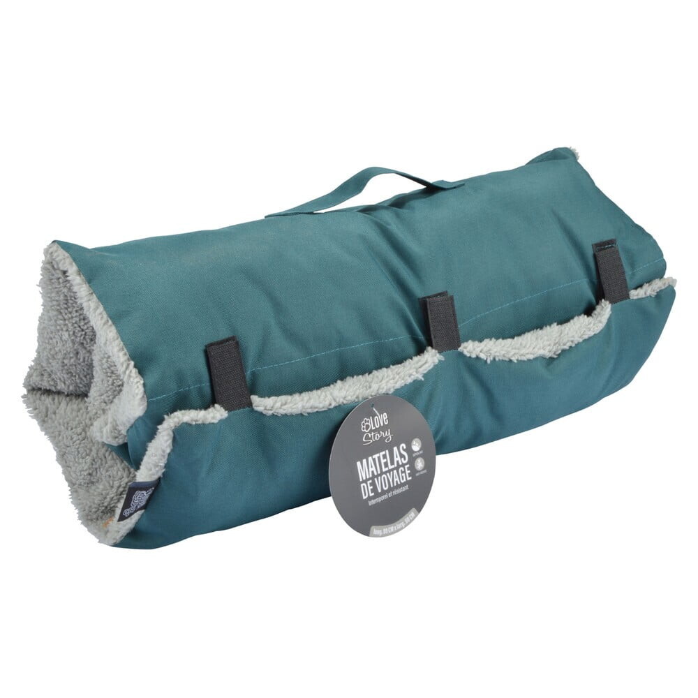 Modrý cestovní pelíšek pro psa s beránkem 80x50 cm Essentiel – Love Story